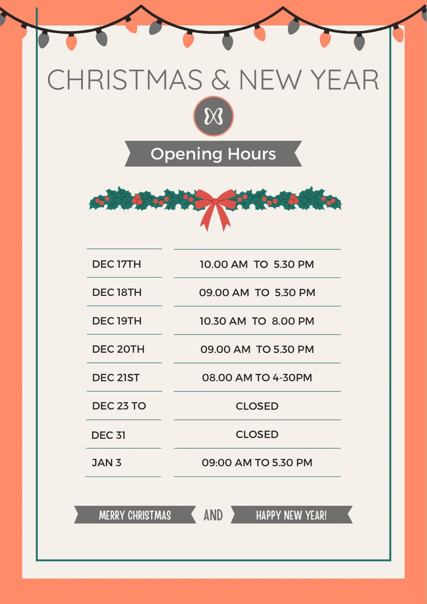 christmas and new year opening hours at fringe benefits and la bella beauty salon gloucester