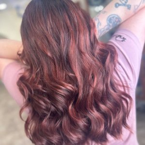 plum hair colour at fringe benefits salon gloucester